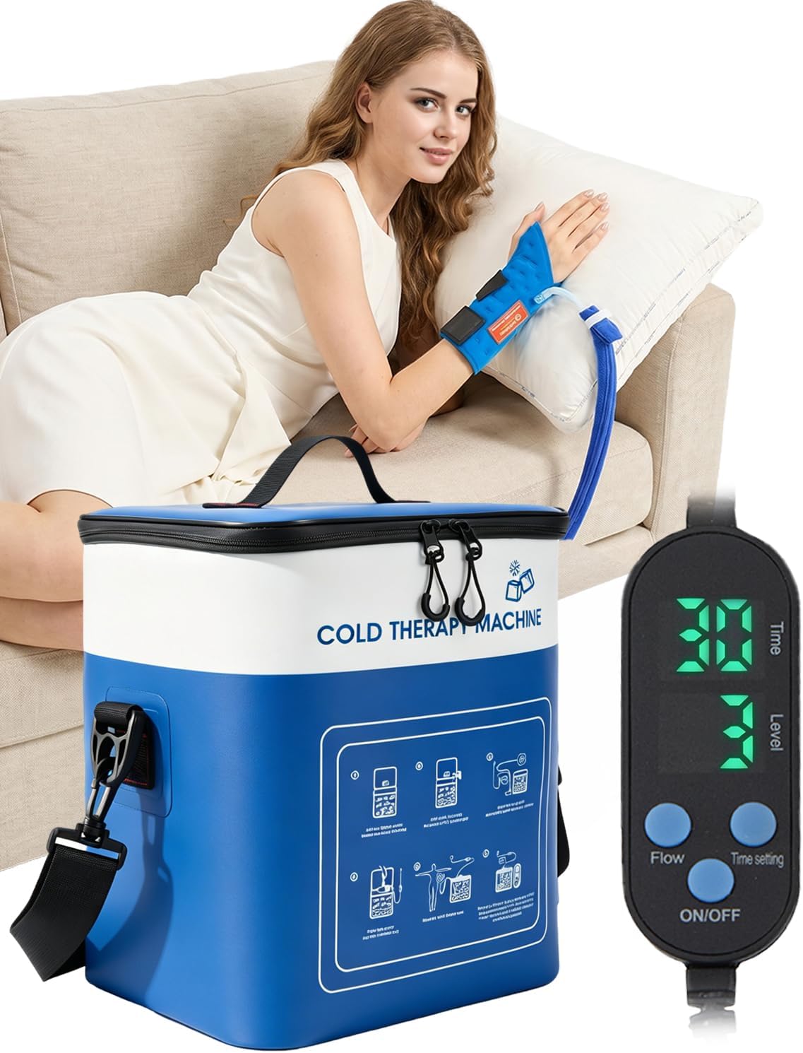 Cold Therapy Machine for Elbow, Ice Machine for Tennis Elbow&Post-Surgery Recovery, Cryotherapy Device with Temp Display & 3 Flow Modes, Adjustable Elbow Wrap for Arthritis, Bursitis, Swelling Relief
