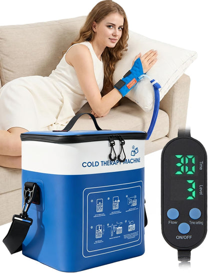 Cold Therapy Machine for Elbow, Ice Machine for Tennis Elbow&Post-Surgery Recovery, Cryotherapy Device with Temp Display & 3 Flow Modes, Adjustable Elbow Wrap for Arthritis, Bursitis, Swelling Relief