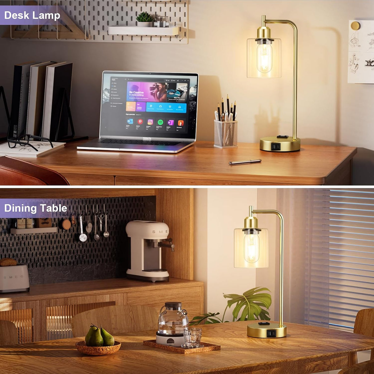 Industrial Touch Lamps for Nightstand Set of 2, 3-Way Dimmable Bedside Lamp