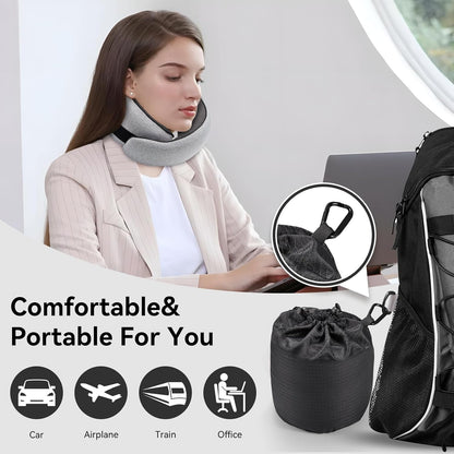 Travel Pillow, Memory Foam Neck Pillow with Ergonomic 360° Support, Travel Neck Pillow for Airplanes, Compact Design for Plane, Car & Office Travel Essentials, Max Black