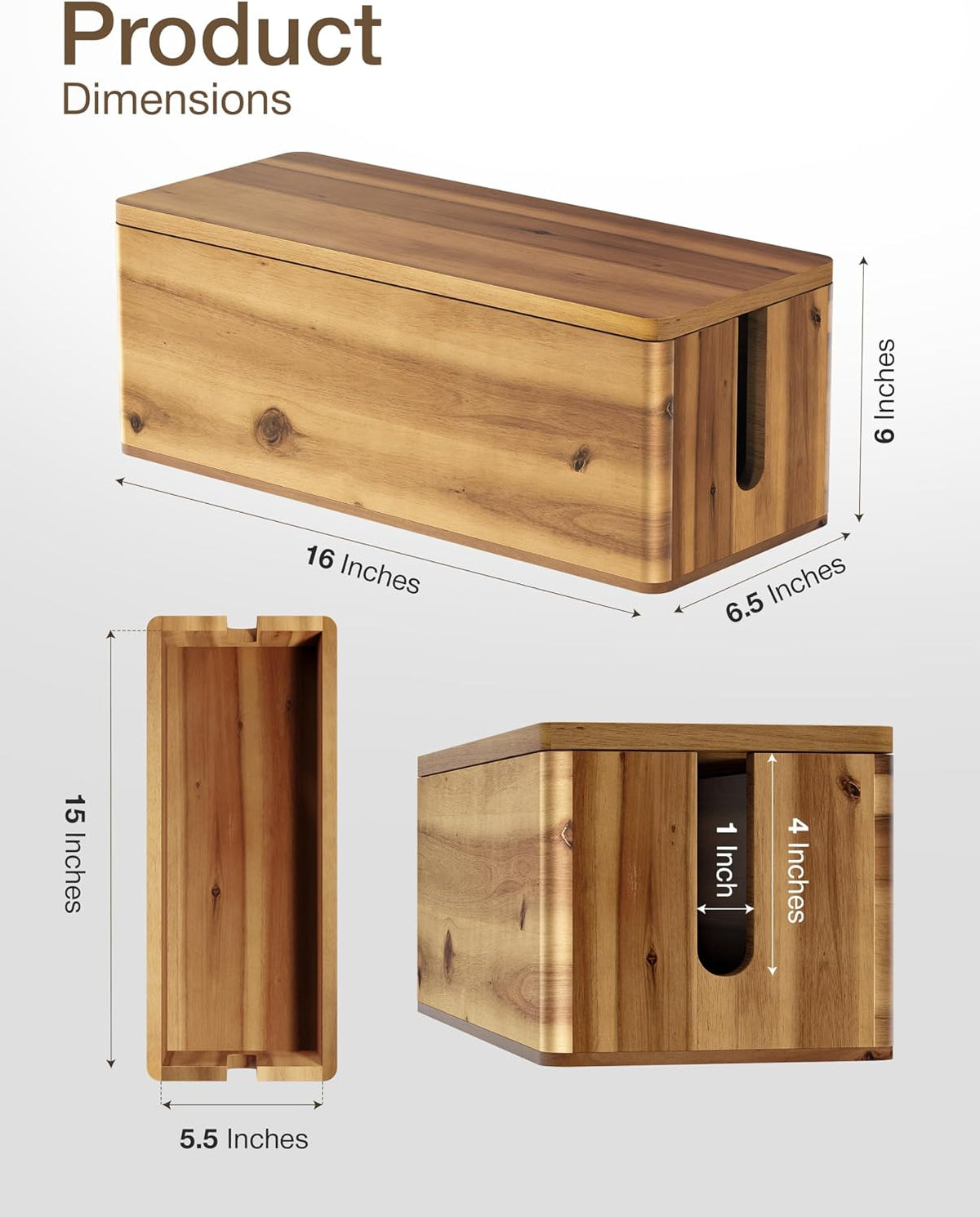 TIDITA 16" L Wooden Large Cable Management Box Round Edge (Walnut Color)