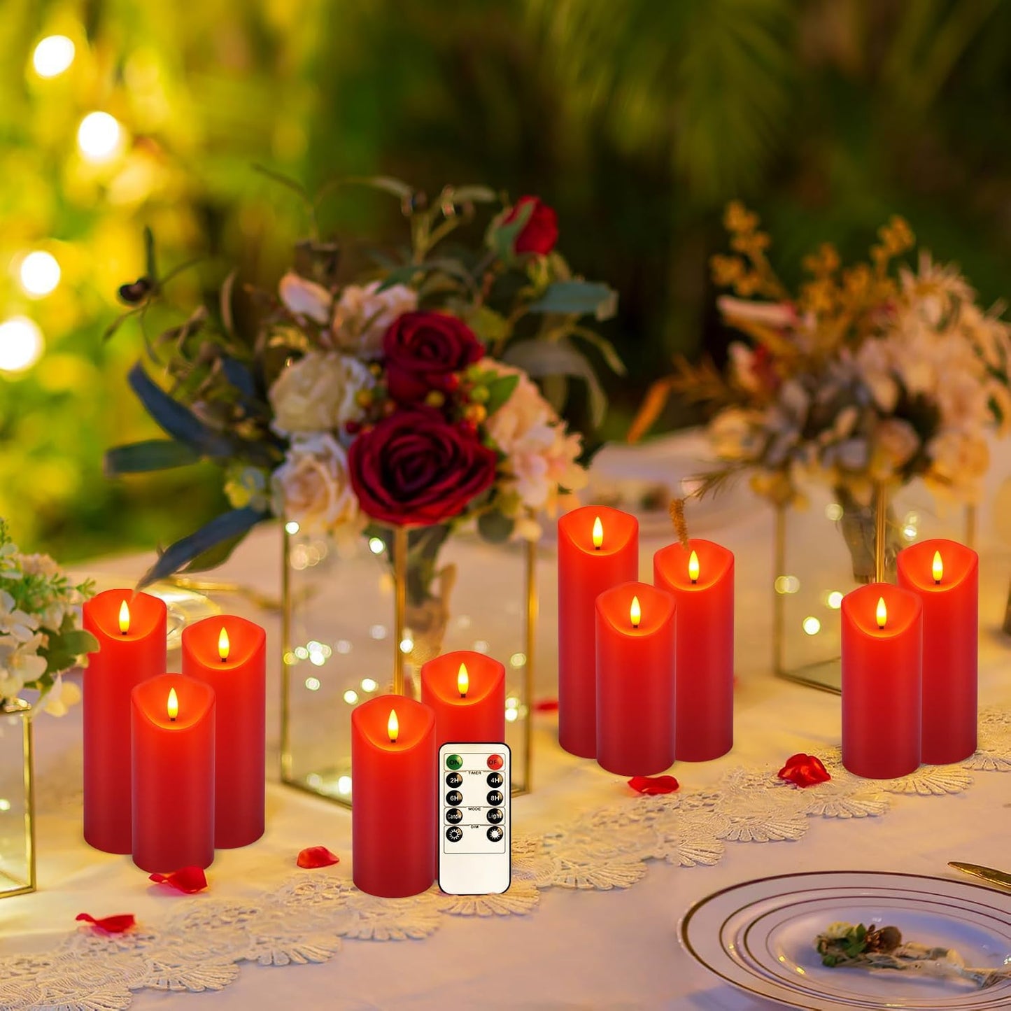 24 Pcs LED Flameless Candles with Remote, 3D Flickering Flame & LED String Lights, Acrylic Clear Cylinder, Timer Function, Romantic Ambience for Home Decor, Party, Wedding (Ivory).