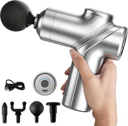LEERCON Massage Gun Deep Tissue, Silent Motor and Portable Massage Gun with 4 Interchangeable Heads for Deep Muscle Relief and Relaxation, Relax Gift