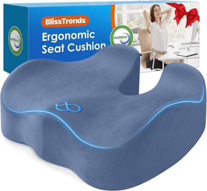 BlissTrends Seat Cushion with Velvet Cover, Thick Memory Foam Cushions for Office Chair, Car Seat, Airplane, Relieving Pressure Tailbone Sciatica Back Pain for Long Sitting, Car Drivers 4.7in Black