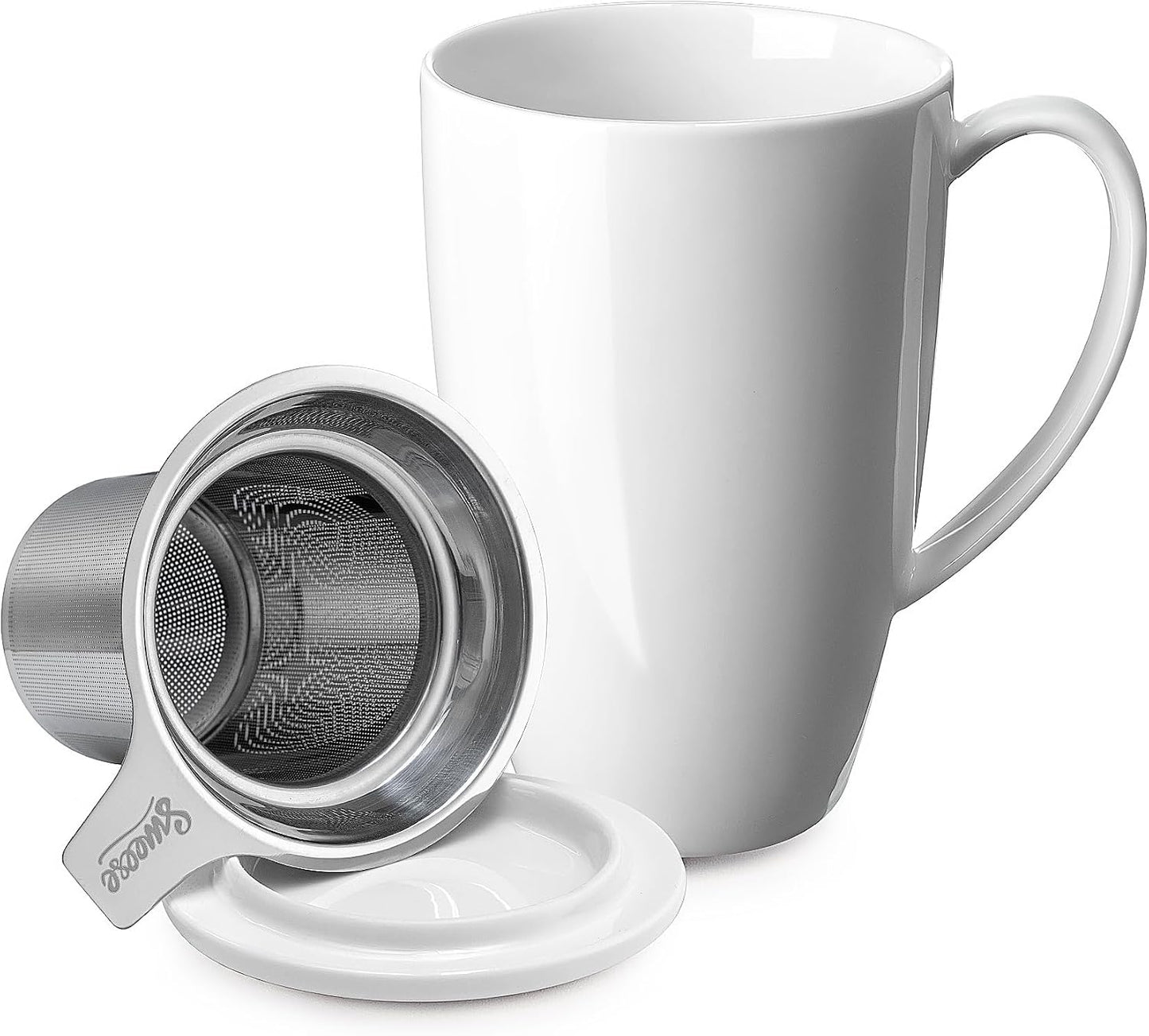 Sweese 15oz Porcelain Tea Mug with Infuser and Lid – Microwave Safe, Ergonomic Handle, Lead-Free Glaze, for Loose Leaf Tea