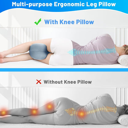 Knee Pillow for Side Sleepers, Leg Pillow with Cooling Cover, Memory Foam Body Pillow for Side Sleeping, Heart-Shape Cushion for Hip, Back & Sciatica Pain Relief, Grey
