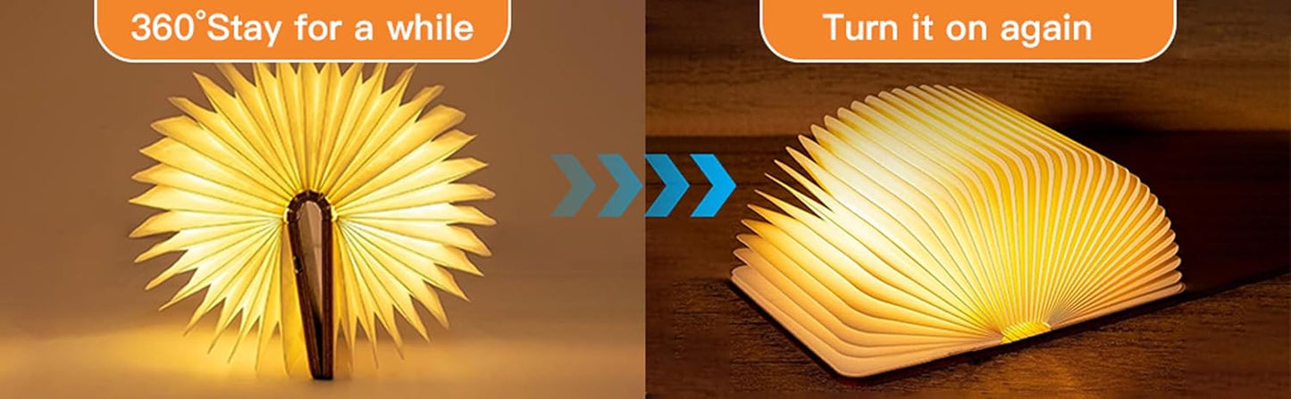 5.7Inch Wooden Book Lamp, 6 Colors Folding Book Light, USB Rechargeable, 360° Shaped Light, Novelty Reading Accessories, Book Themed Gifts