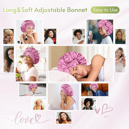 BONNET QUEEN Silk Bonnet for Sleeping for Women Satin Bonnet Night Cap for Curly Hair with Tie Band, Single Layer, Cream Pink
