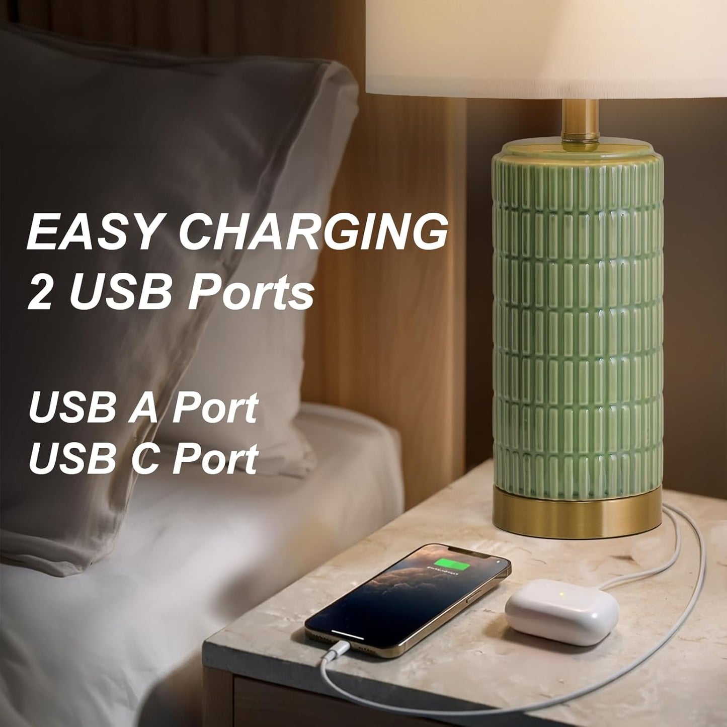 PoKat 20.75" Small Modern Ceramic Table Lamps Set of 2 for Bedroom, White Bedside Lamps for Night Stands, Farmhouse Desk Home Decor Gift Nightstand Table Lamps for Living Room End Table Beige