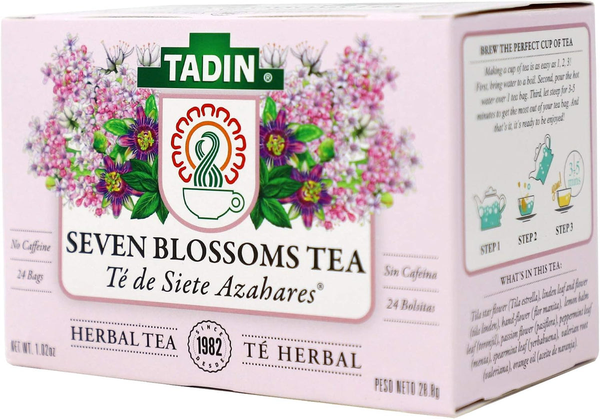 Tadin Tea Seven Blossoms Tea with Linden Flowers Valerian Root, Caffeine - Free, 24 Count (Pack of 3)