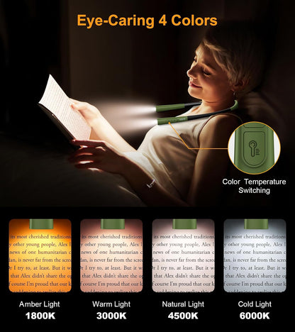 Gritin Book Light,Eye Caring 3 Colors & Stepless Dimming Neck Reading Light
