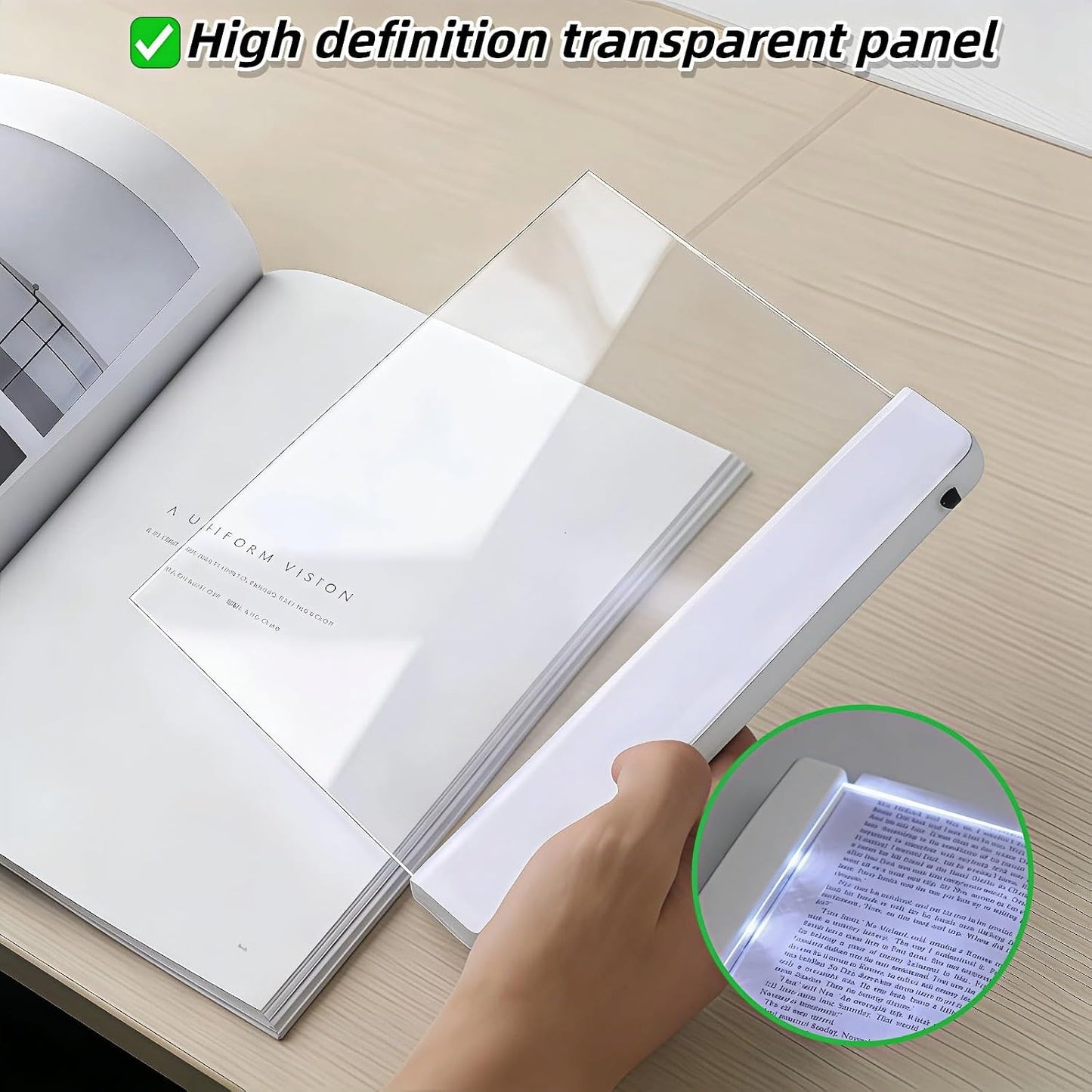 Book Light LED Flat Panel - Wireless Clip-On Eye-Care Page Light for Night Bed Reading, No-Glare Portable Reading Lamp for Students Adults, White