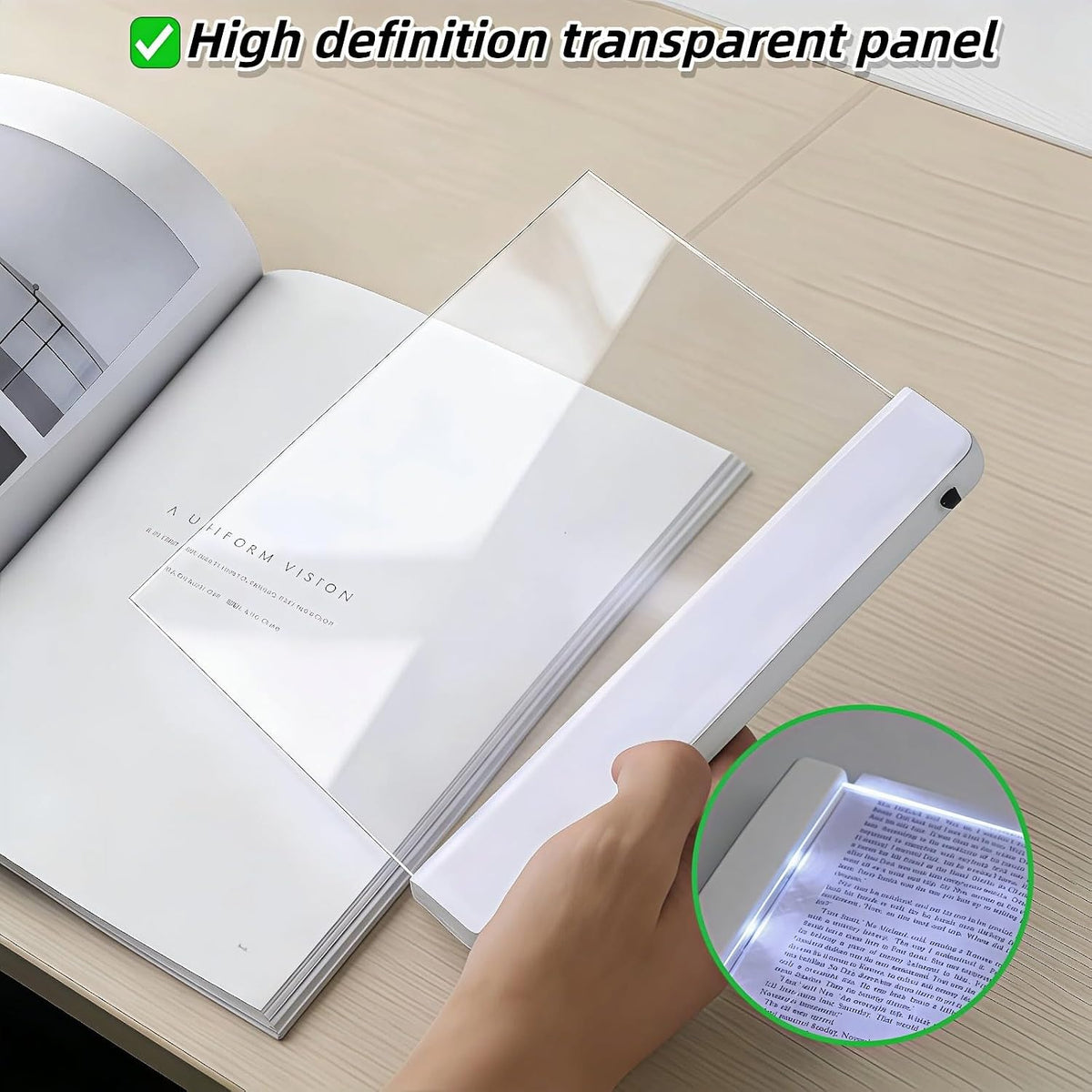 Book Light LED Flat Panel - Wireless Clip-On Eye-Care Page Light for Night Bed Reading, No-Glare Portable Reading Lamp for Students Adults, White