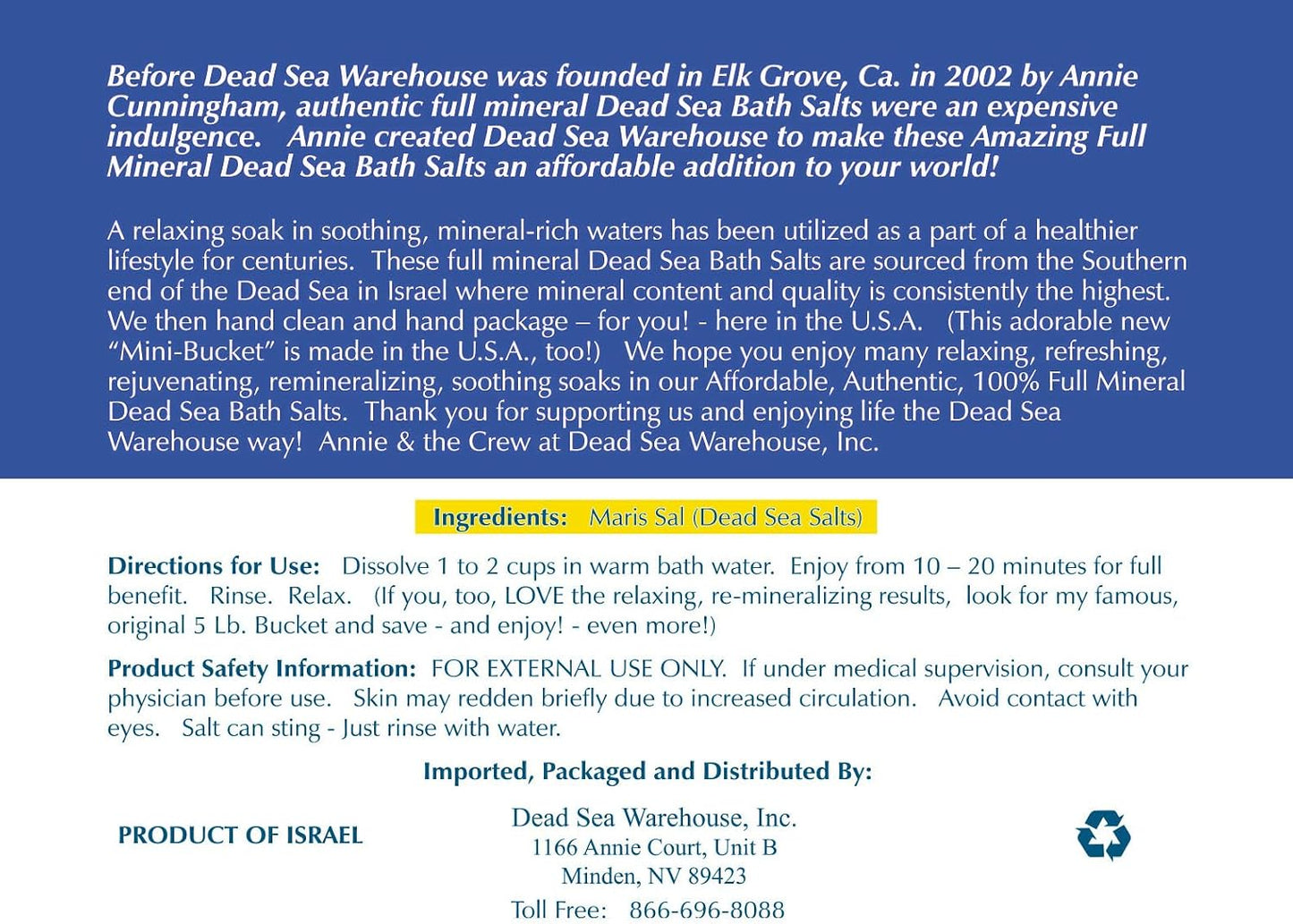 Dead Sea Warehouse-Amazing Minerals Dead Sea Bath Salts,100% Full Mineral Therapeutic Bath Salts, Detoxifying & Moisturizing, Exfoliating for Dry Skin, Unscented(5 lbs)