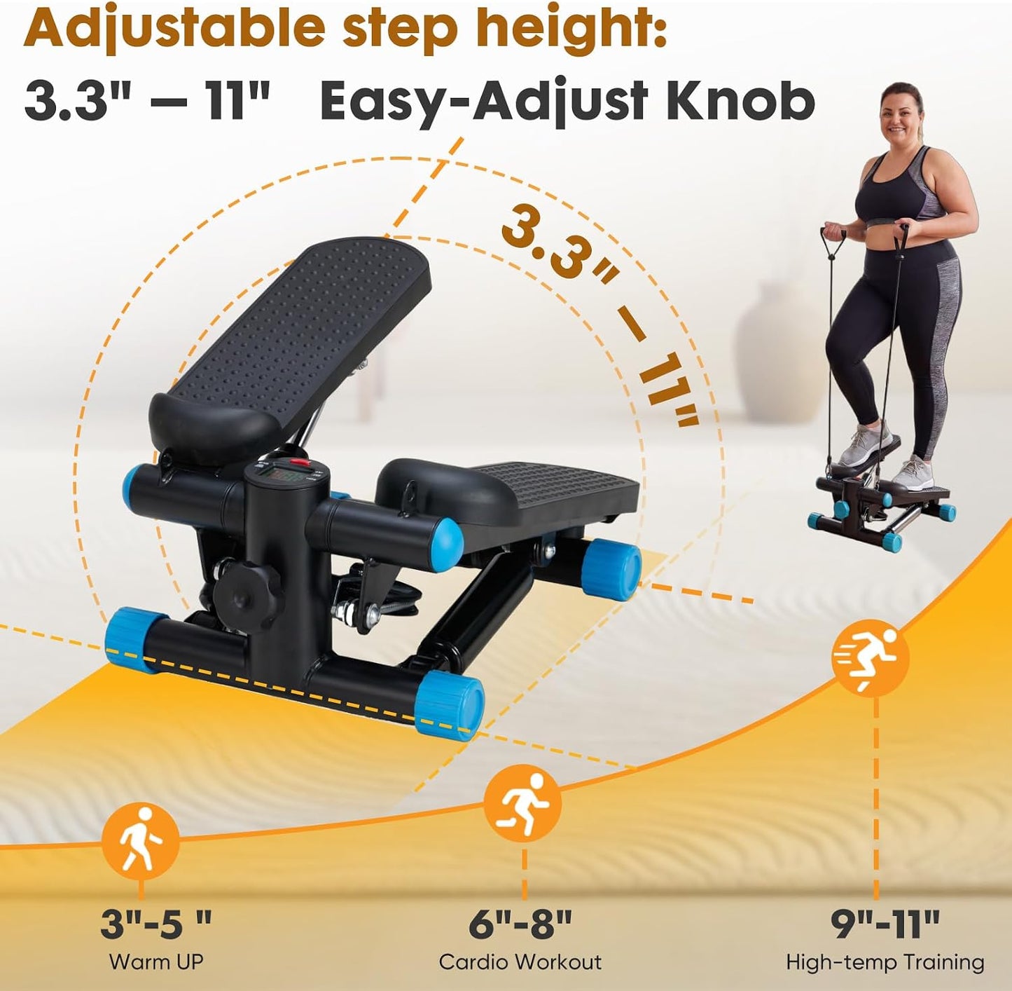 Stair Stepper with Resistance Bands for Home Exercise, Mini Stepper Machine for Indoor Fitness, Portable Home Gym Stepper for Full Body Workout, 300LBS Capacity