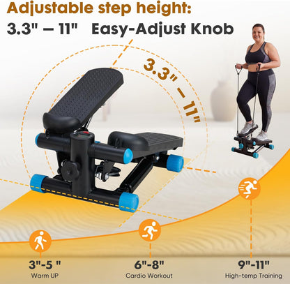 Stair Stepper with Resistance Bands for Home Exercise, Mini Stepper Machine for Indoor Fitness, Portable Home Gym Stepper for Full Body Workout, 300LBS Capacity