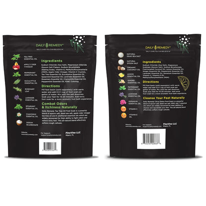 DAILY REMEDY Foot Soak Salts- Variety Pack of 4- Tea Tree Oil, Muscle Relief, Calming Lavender & Citrus Soak- For Foot Pain, Soreness, Athlete’s Foot, Odors, Calluses-Made In USA | Tea Tree Oil