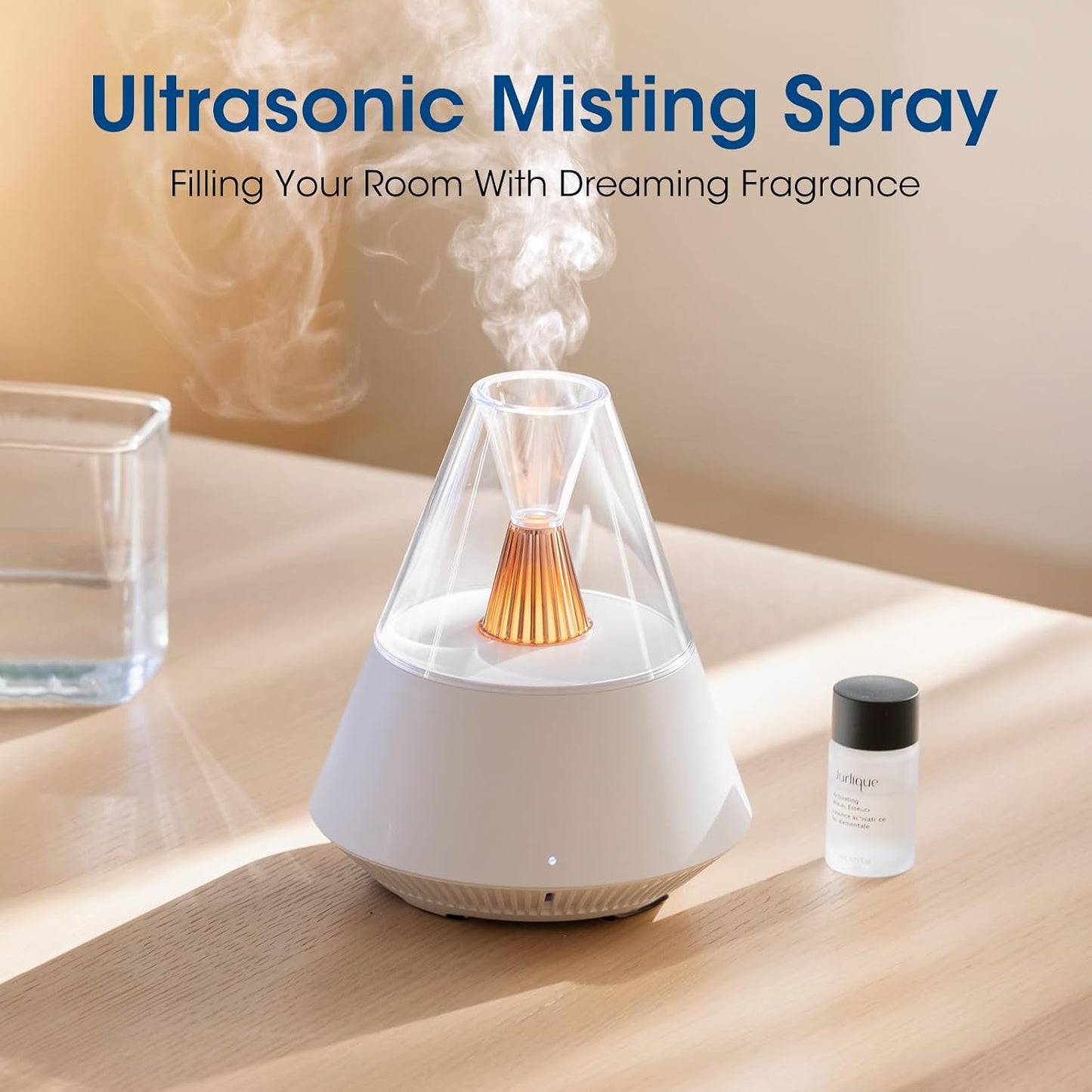 Ultrasonic Essential Oil Diffuser, 150ML Modern Aromatherapy Diffuser with Candle Light, 2 Mist Mode, Remote Control, Auto-Off, Small Cool Mist Humidifier for Home Bedroom Office Yoga, Black