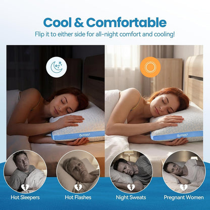 QUTOOL Double Sided Cooling Pillow for Hot Sleepers, Shredded Memory Foam Pillows Queen Size Set of 2, Adjustable Soft & Firm Gel Bed Pillow for Side, Back, Stomach Sleepers