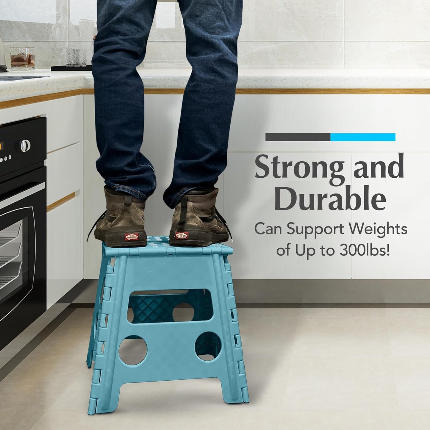 Handy Laundry Folding Step Stool - Sturdy Enough Collapsible Stool to Support Adults - Opens Easy with One Flip - Great for Kitchen, Bathroom or Bedroom (Black - 9 Inch)
