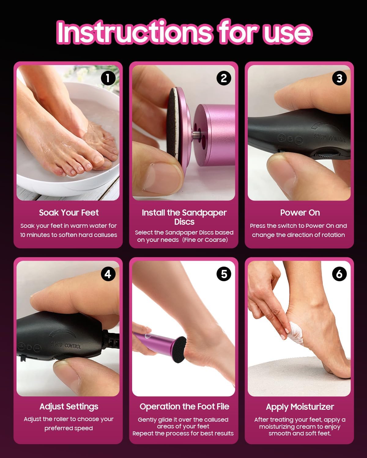 HayZBao Electric Foot Callus Remover - Electric Callus Remover for Feet,Foot Scrubber with 60 Pcs Sandpaper Discs,Professional Pedicure Tool for Dead Skin - Black