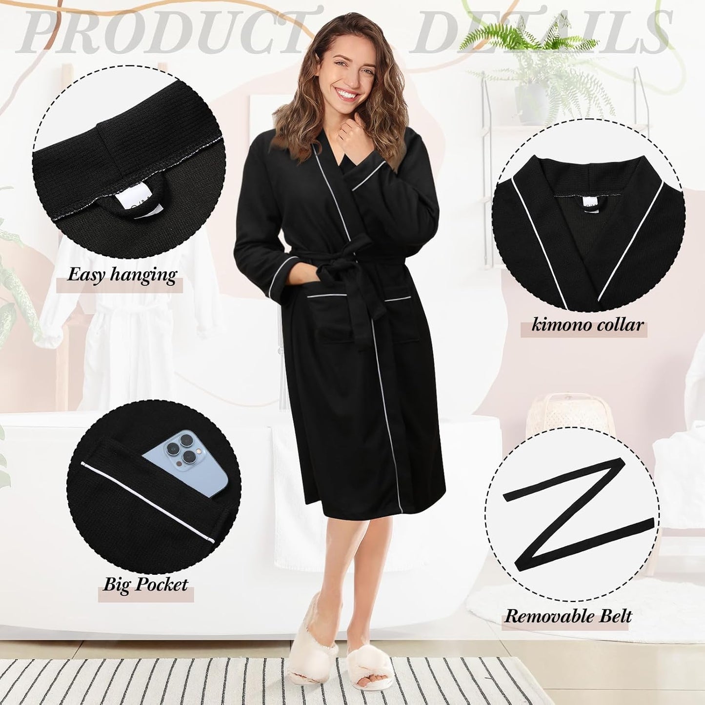Cuffbow Cotton Robe for Women or Men Lightweight Waffle Knit Bathrobe Couple V Neck Spa Sleepwear(just 1 Set)