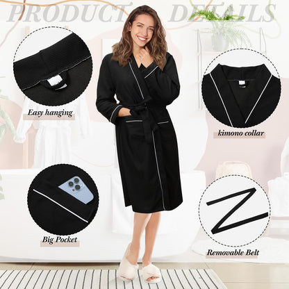 Cuffbow Cotton Robe for Women or Men Lightweight Waffle Knit Bathrobe Couple V Neck Spa Sleepwear(just 1 Set)