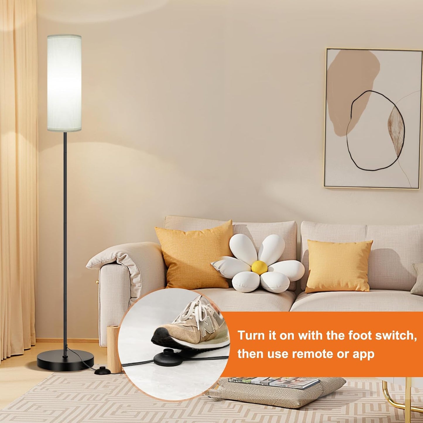 FRIDEKO HOME Floor Lamp, 9W 800LM Color Changing Smart Bulb, Beige Shade