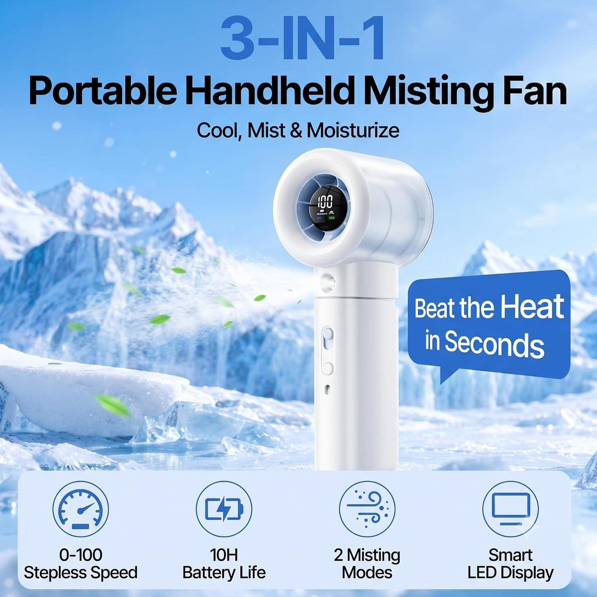 Portable Handheld Fan with Misting, Battery Powered Rechargeable Fans