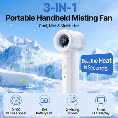 Portable Handheld Fan with Misting, Battery Powered Rechargeable Fans