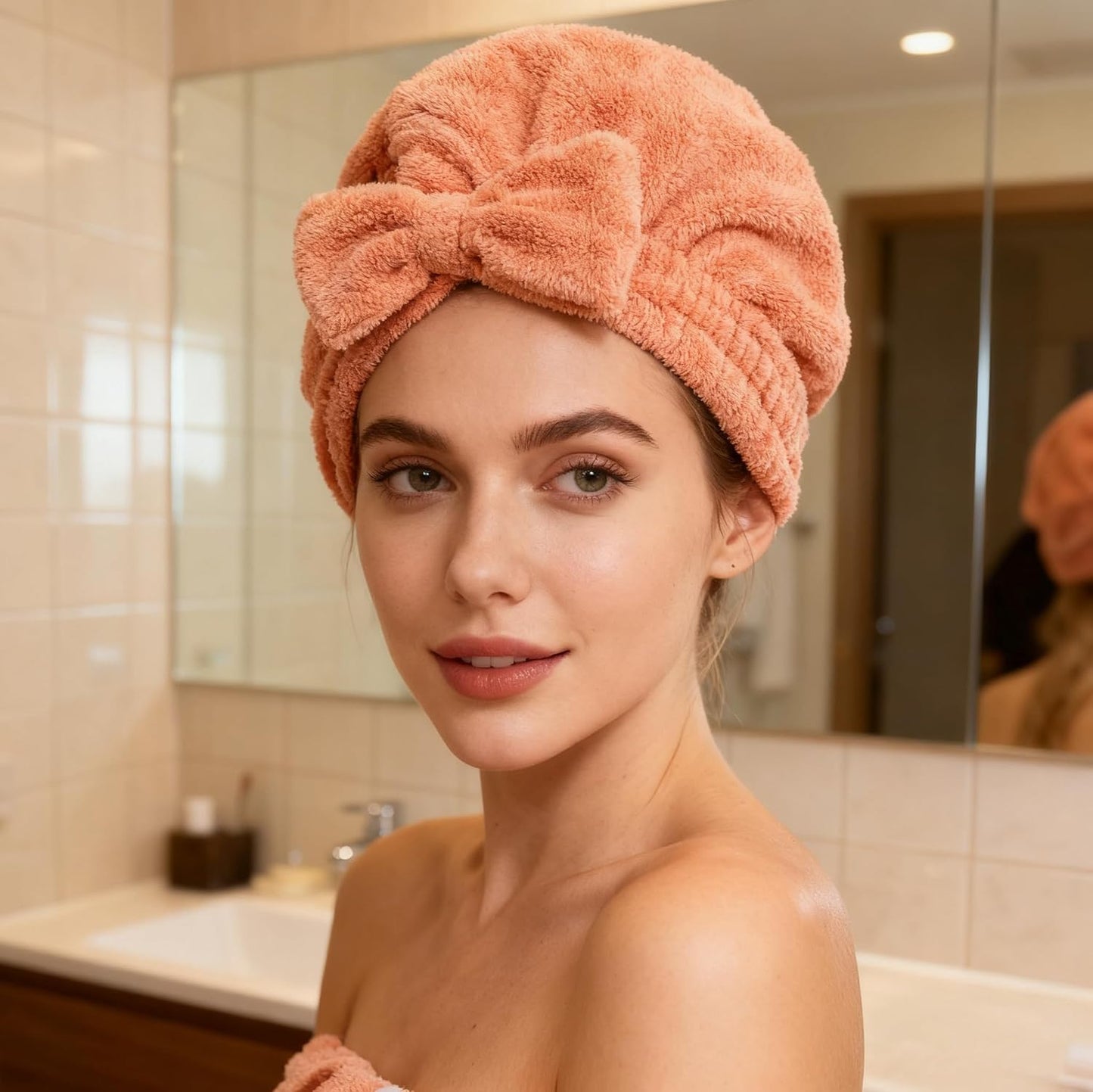 Microfiber Hair Drying Towels Head wrap with Bow-Knot Shower Cap Hair Turban hairWrap Bath Cap for Curly Long & Wet Hair Gift for Women Blackx2