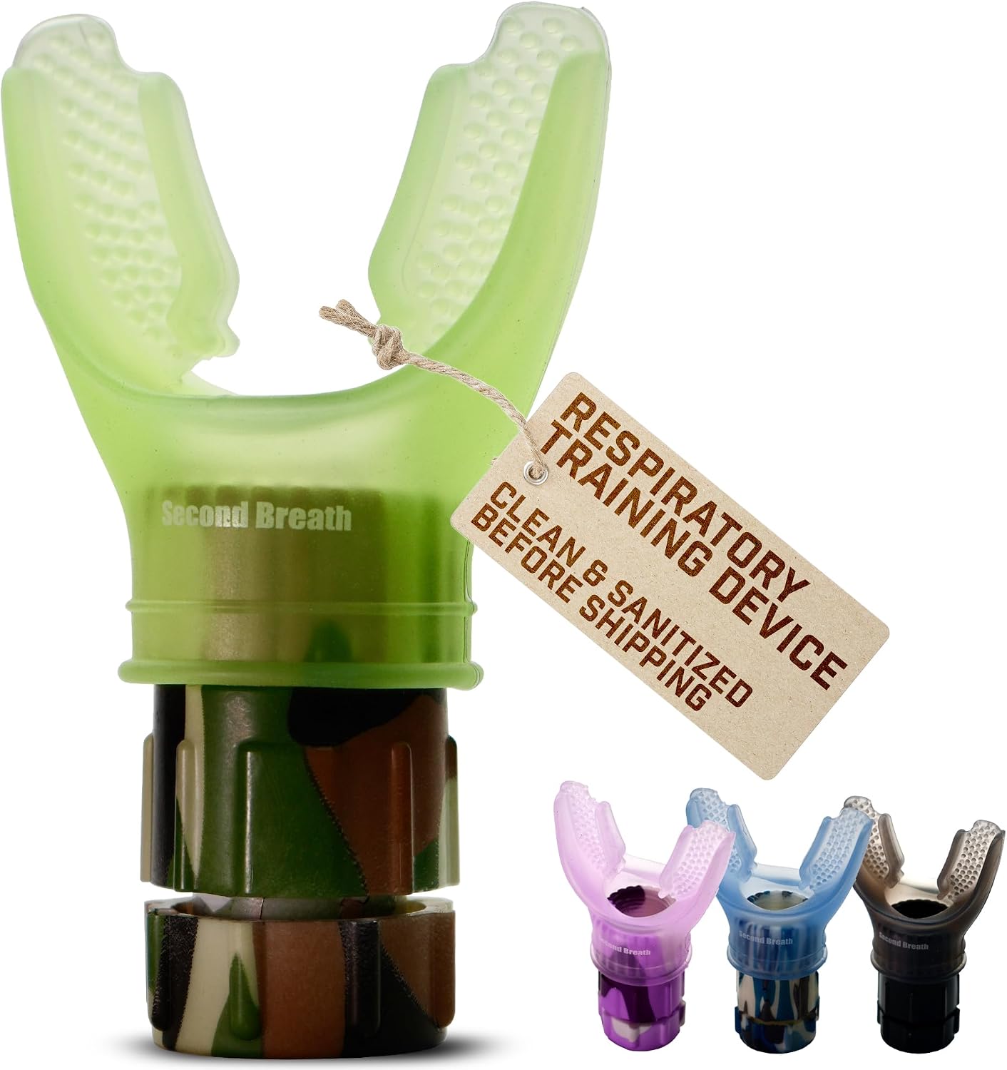 Second Breath Respiratory Trainer | Made with High Grade Silicone | Premium Lung Exerciser in Four Exotic Colors | Breathe Easier with Stronger Lungs | Portable & Easy to Clean (Black)