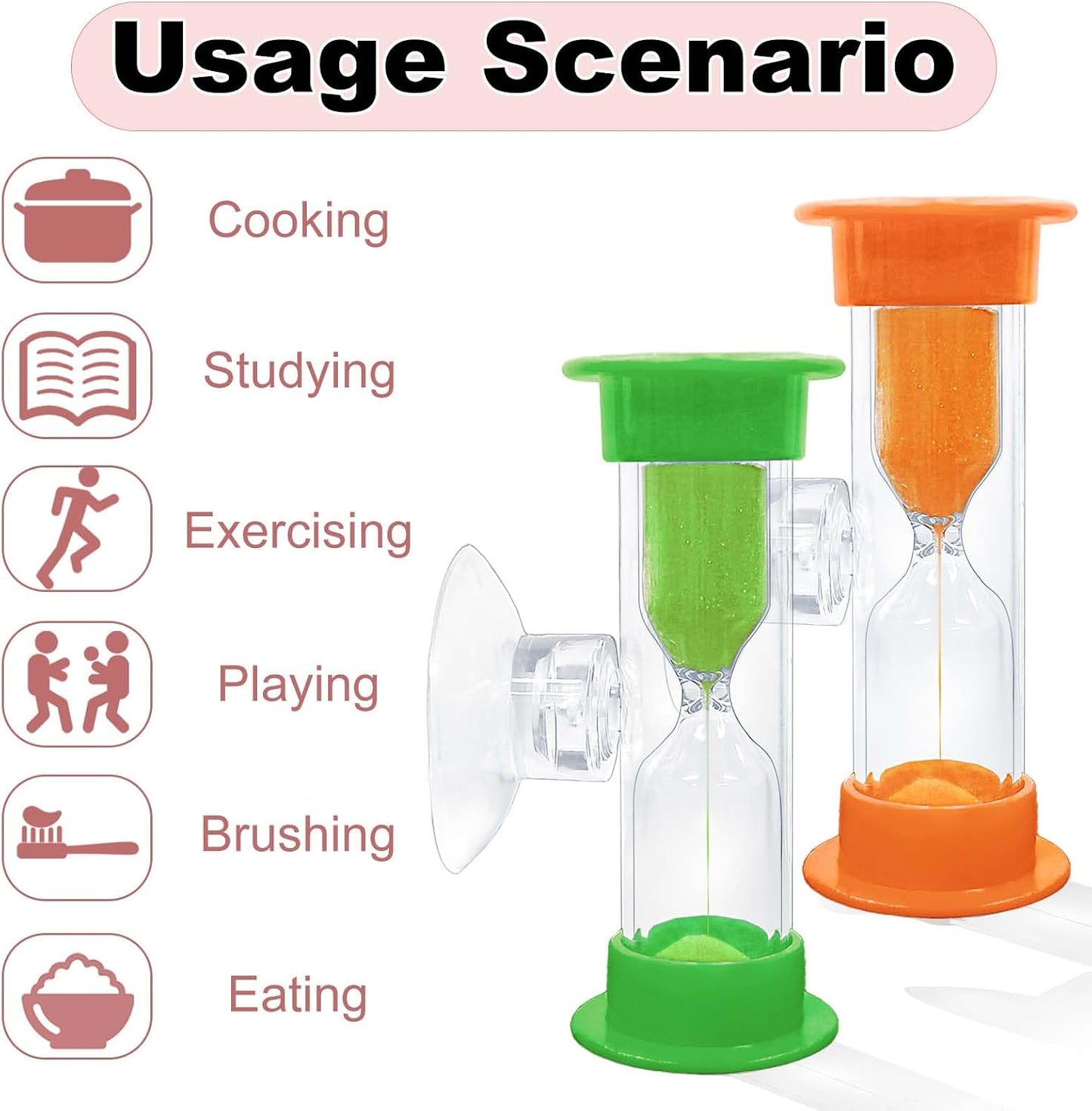 Hourglass Sand Timer 5 Minute with Suction Cup - Set of 2 Small, Unbreakable Sand Watch 5 Min Sucker, Small Blue Sand Clock 5 Minute, Plastic Hour Glass Sandglass Timer for Kids, Games, Classroom