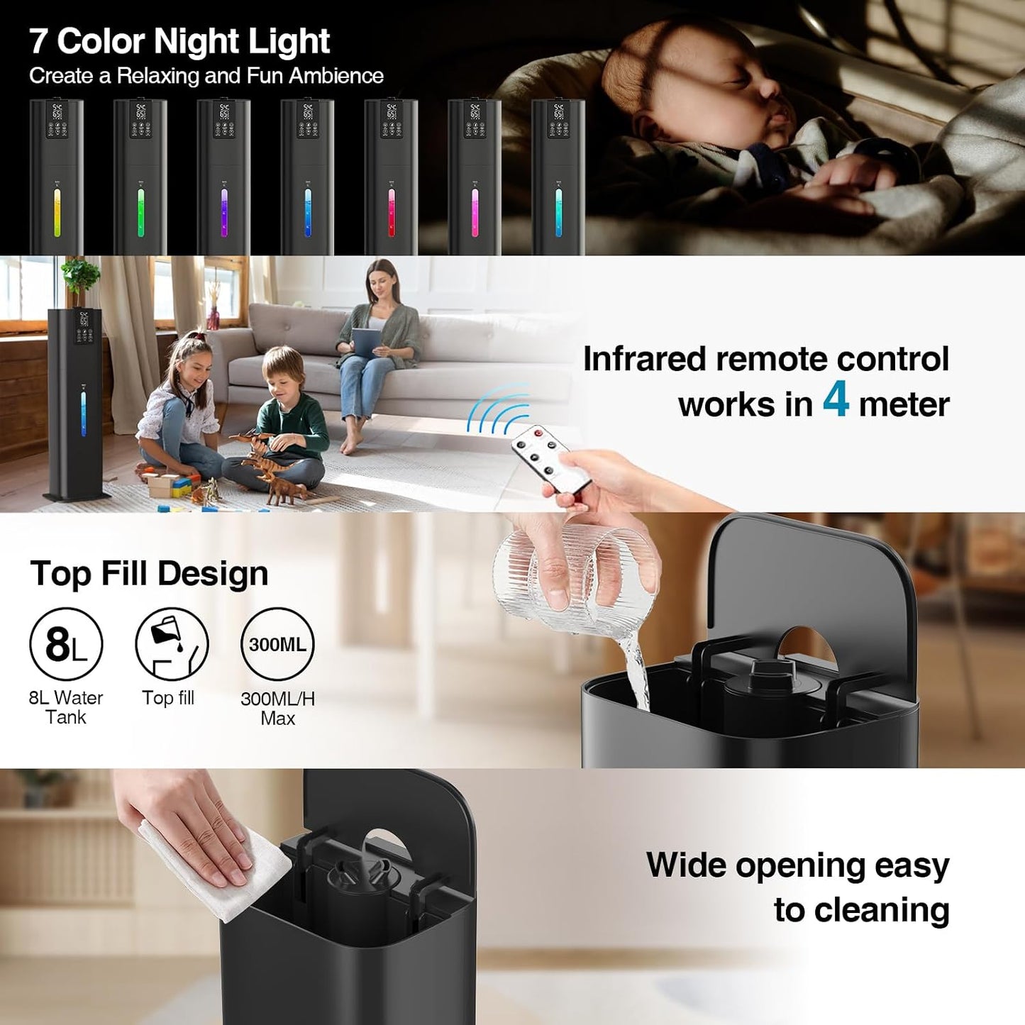 8L/2.1 Gal Smart Humidifier Large Room, Top Fill Cool Mist Humidifiers for Bedroom with App & Remote Control, Night Light, 24H Timer, Aroma Box & 360° Nozzles, Humidifier for Home, Office & Plants
