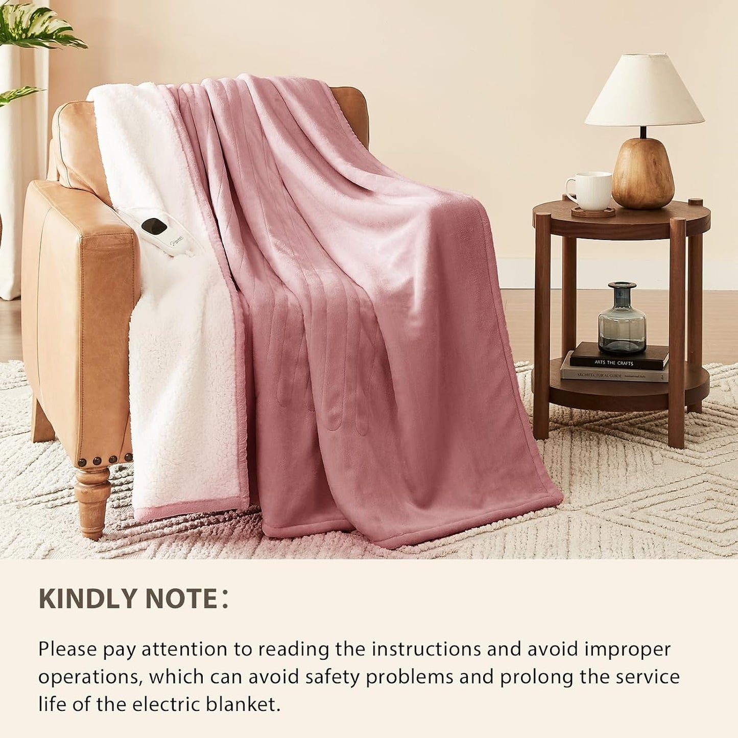Homemate Heated Blanket Electric Throw - 50"x60" Heating Blanket Throw 1/2/4/6/8 Hours Auto-Off 10 Heat Level Over-Heat Protection Flannel Sherpa ETL Certification