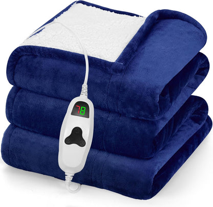 greenoak Heated Blanket Electric Throw 50"X60", Heating Blanket with 10 Heat Levels 1/2/4/6/8 Hours Auto-Off,Fleece Soft Sherpa Blanket,Gifts for Grandma Mom Seniors, Misty Grey