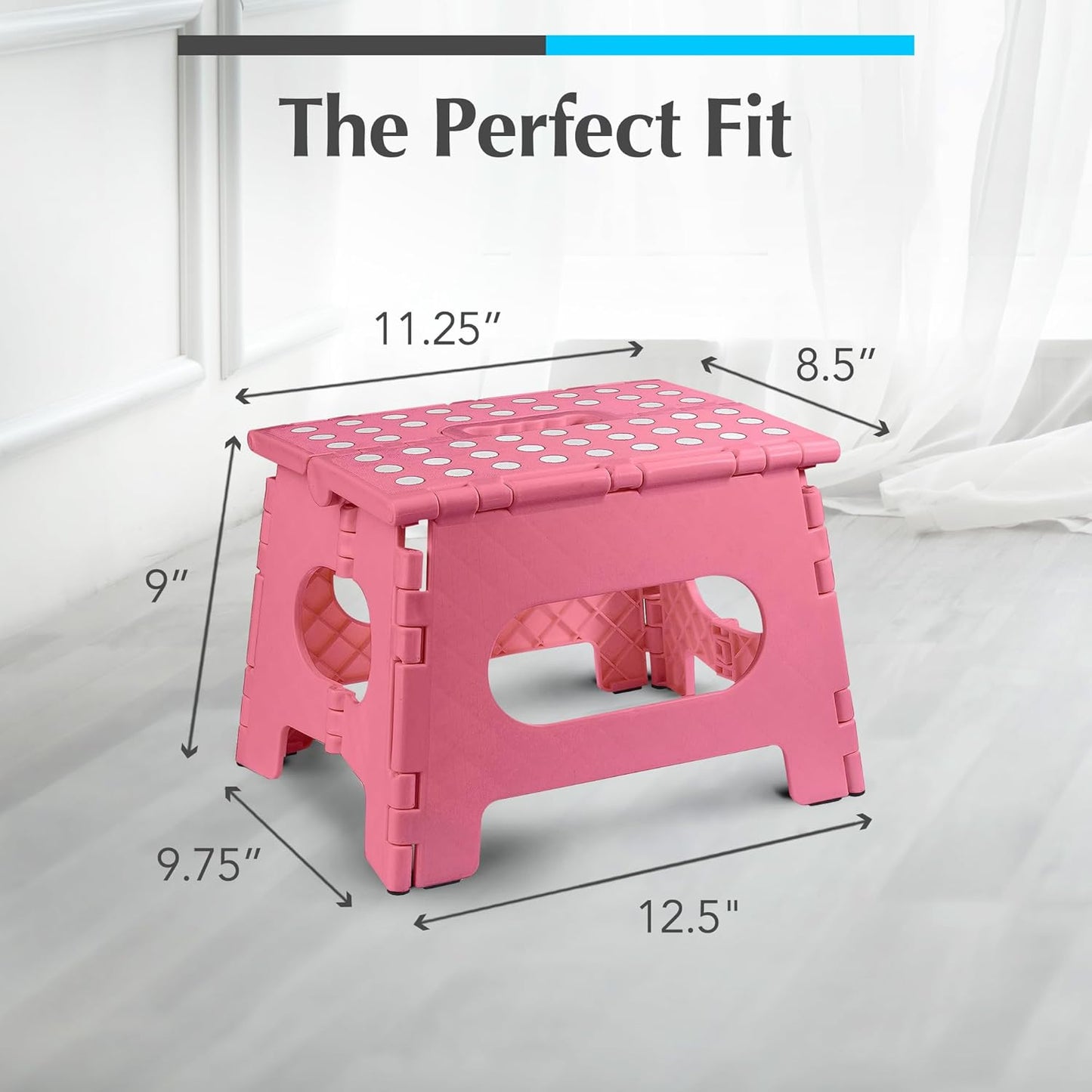 Handy Laundry Folding Step Stool - Sturdy Enough Collapsible Stool to Support Adults - Opens Easy with One Flip - Great for Kitchen, Bathroom or Bedroom (Black - 9 Inch)