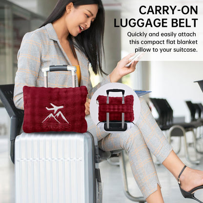 Travel Blanket and Pillow-2-in-1, Ultra-Soft&Compact, One-Piece Airplane Blanket with Hand Luggage Belt and Backpack Clip,Travelers Accessories Gifts, 61x43 Inches (Blue)