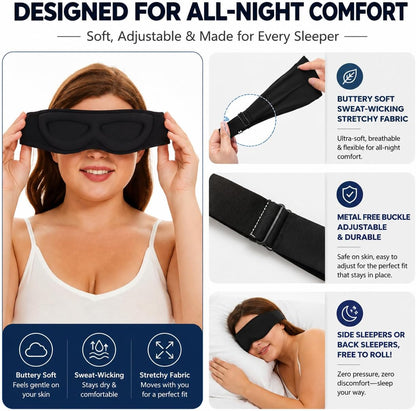 ALASKA BEAR Sleep Mask for Side Sleepers Patented Design, Cup-Shaped and Extra-Soft, 100 Blackout Eye Mask Shades Cover for Men and Women Home or Travel, Machine Washable, Black
