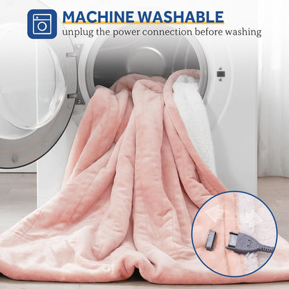 Sealy Electric Throw Blanket, Flannel & Sherpa Heated Throw with 6 Heating Levels & 2-10 Hours Auto Shut Off, Fast Heating & Machine Washable, 50x60 Inch, Light Grey