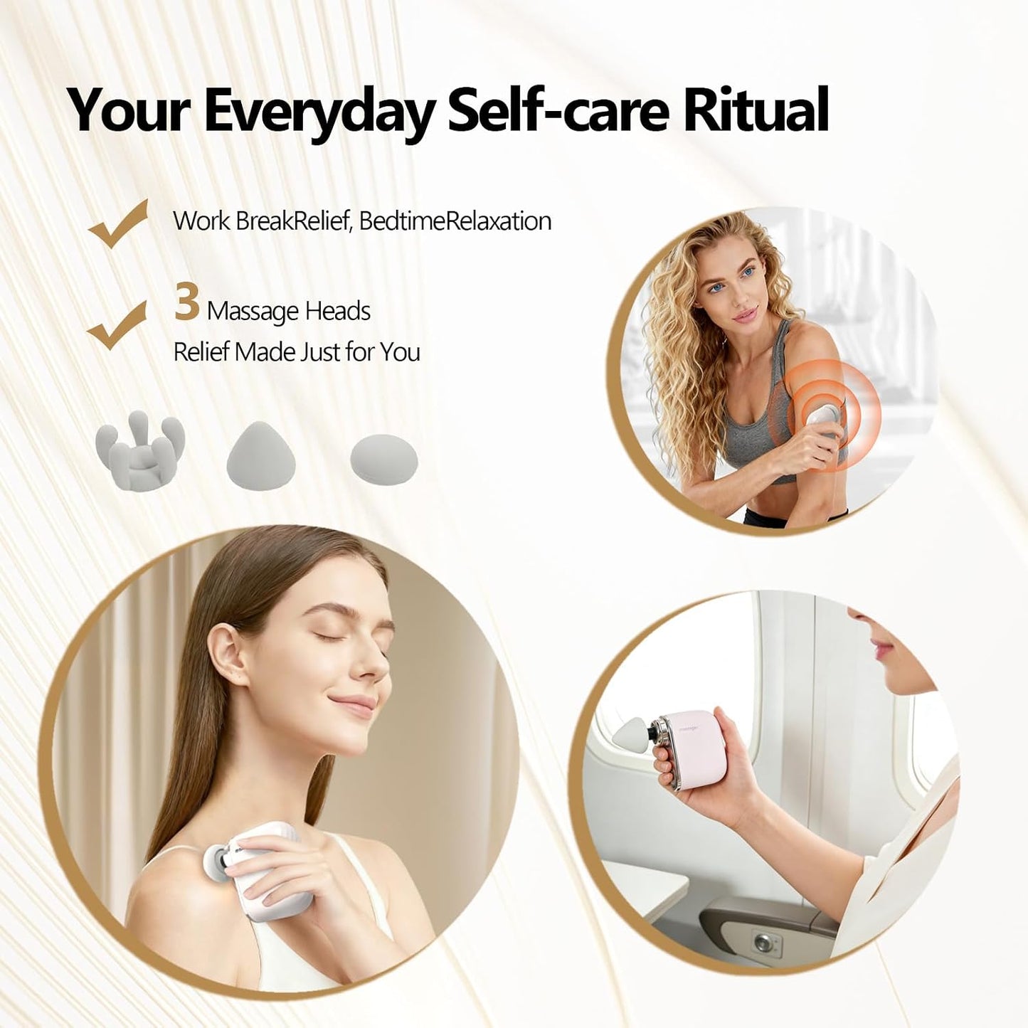 Mini Massage Gun, Portable Deep Tissue Muscle Massager with 4 Heads, Adjustable Speed & Pressure, Quiet Powerful Motor, Rechargeable Handheld Percussion Massager for Neck, Shoulder, Back & Legs Gray