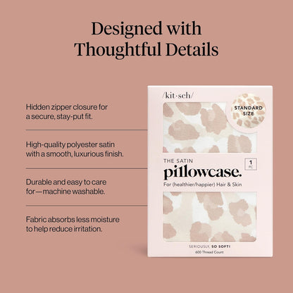 Kitsch Satin Pillowcase with Zipper for Hair & Skin - Softer Than Silk Pillow Cases, Smooth Cooling Satin Pillow Case, Wrinkle-Free, Machine Washable - Pillow Cases Standard Size (19x26) - Blush