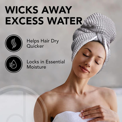 Microfiber Hair Wrap for Women - Extra Large 45 x 25 Quick-Dry Towel, Anti-Frizz, Breathable, Waffle Knit, Elastic Loop for Wet, Curly & Straight Styles - Grey - Microfiber Hair Towel
