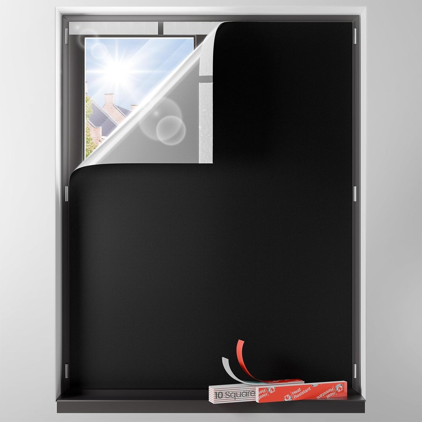 Sumobaby Blackout Curtains for Bedroom Portable 42"x60",No Drill Black Out Shades with Upgraded Hook&Loop Tapes,100% Blackout Window Cover,Thermal Insulated Blinds for Bedroom,Nursery(1 Panel,Black) - Colors F