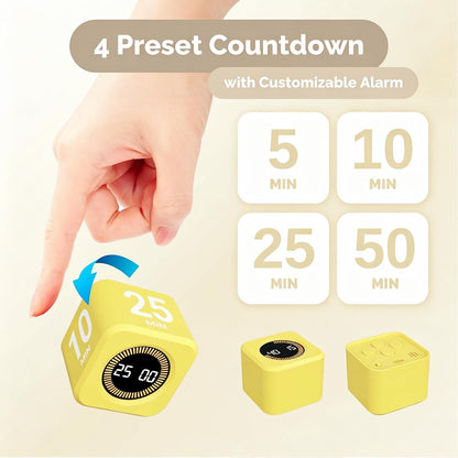 KADAMS Pomodoro Timer Visual - Productivity Pomodoro Cube, 5/10/25/50 Min Countdown & Countup, Silent – Ideal for Work Study Cook Workout Kitchen School Classroom Office ADHD Gift Kids (1, Black)