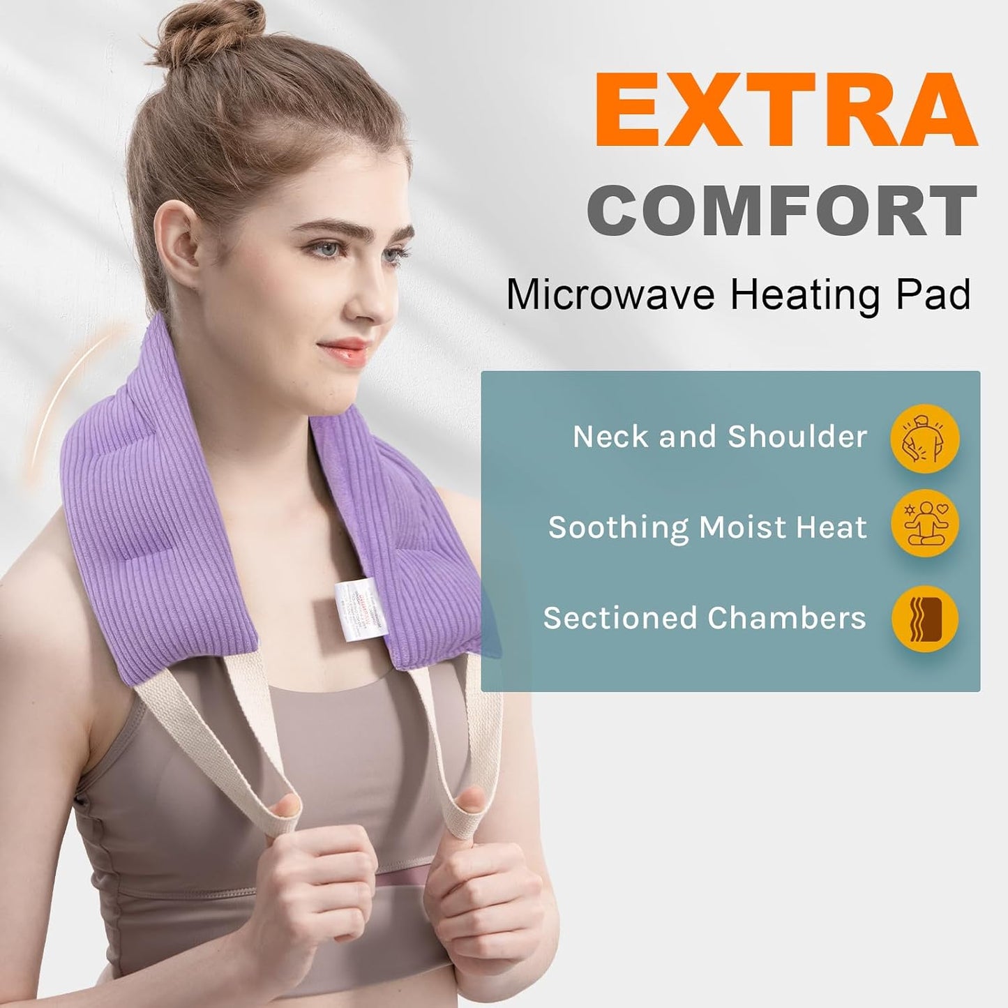 uncn Heating Pad for Neck Shoulders and Back Microwavable Wrap Weighted Neck Warmer 32x5in Microwave Heat Wrap Rice Beanbag Lavender Scented 1.5Pounds