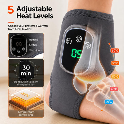 Gouzfca Foot Massager - Electric Ankle Massager, Cordless Design with 3 Vibration Modes, 5 Heat Levels (40°C–60°C) & 30 Min Timer, Home & Travel Use (Grey, 1pc)