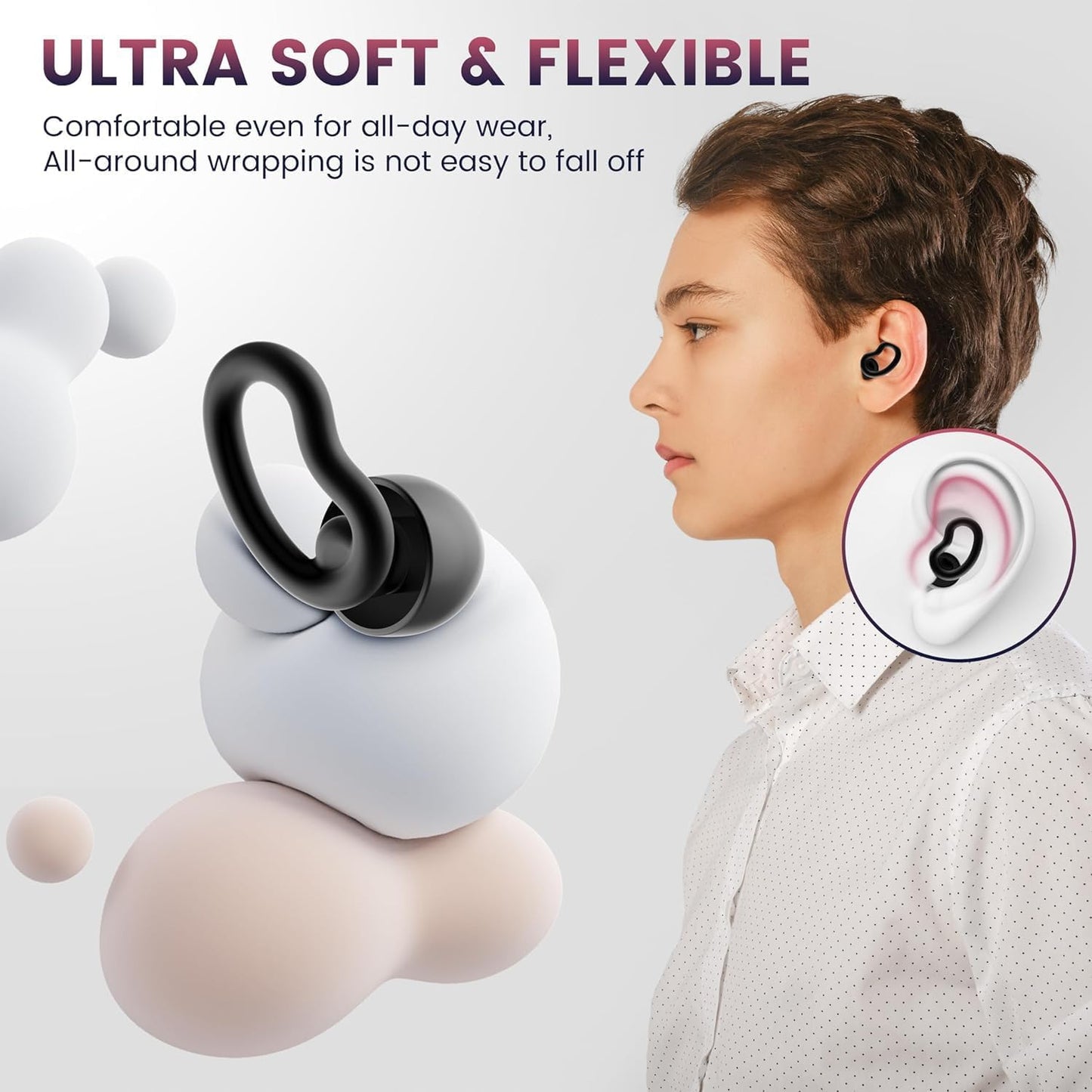 Ear Plugs for Sleeping, 2 Pairs Reusable Ear Plugs for Side Sleepers, 6 Sizes Silicone Ear Tips (Single & Dual Layer) 30dB Noise Reduction for Snoring, Travel & Focus