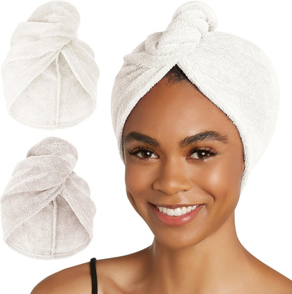 Turbie Twist 2-Pack Microfiber Hair Towel for Beauty, Travel, Gifting - Hair Wrap Turban for Straight, Wavy & Curly Hair - Premium Personal Care - Dark Purple & Light Purple