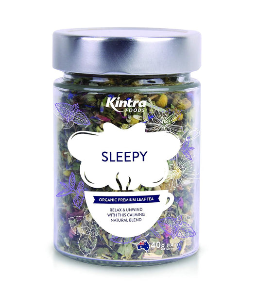 Kintra Foods Sleepy Loose Leaf Herbal Tea, 40g (40 Servings) | Loose Leaf Tea with Chamomile and Lavender Flowers | Calming Blend for Relaxation & Restful Sleep | Caffeine-Free, No Additives, No Sugar